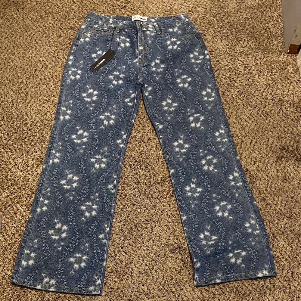 Fashion Nova Indigo Floral Straight Leg Jeans